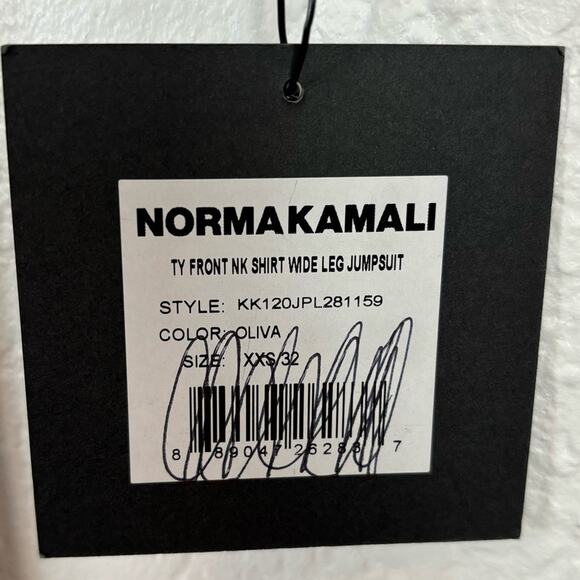 Norma Kamali Green Ty Front NK Shirt Wide Leg Jumpsuit Olive Green NWT Size XXS - Picture 6 of 7